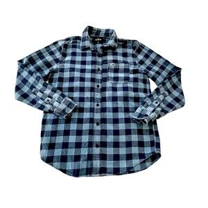 Hollister Navy Blue Button Up Flannel Shirt Mens Medium